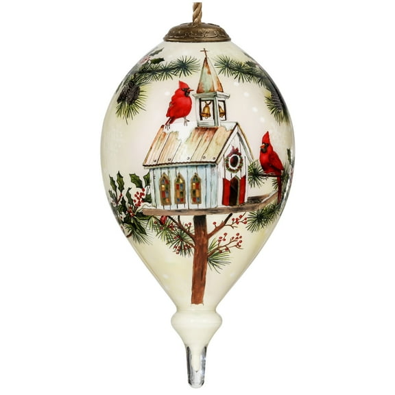CC Christmas Decor Oh Come All Ye Faithful Cardinal Bird House Glass Finial Christmas Ornament - 6"