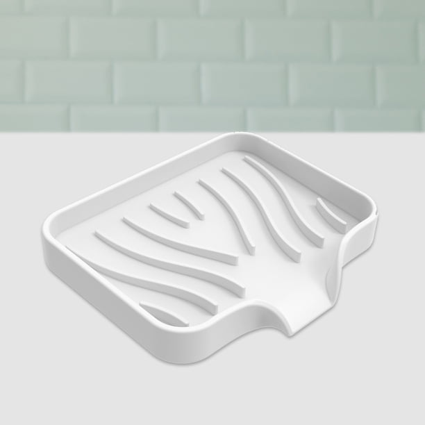 Jabonera de silicona para fregadero portátil drenable, soporte para esponja para baño (blanco)
