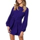 thumbnail image 2 of Vestido corto elegante de manga farol para mujer, cuello redondo, cintura con lazo, vestido de cóctel de punto Xemadio WRMH-217-14, 2 of 6