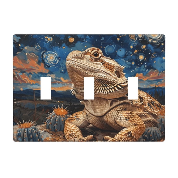 Bearded Dragon Lizards Retro Starry 3 Gang Light Switch Cover Decorative Triple Toggle Wall Plate for Kitchen Bedroom Bathroom Living Room Decor