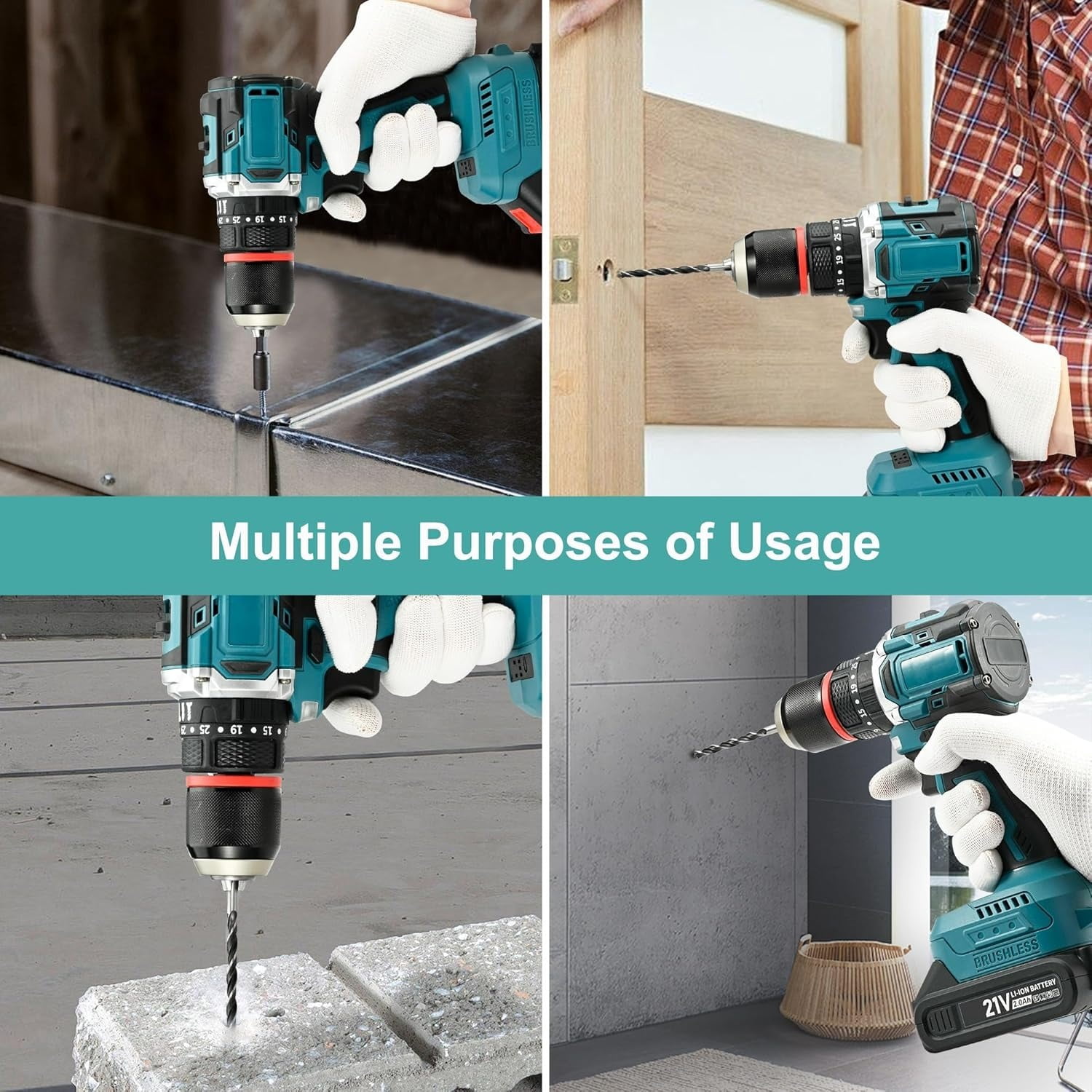 LithiCraft 21V Brushless Cordless Drill/Driver Kit w/ (2) 2000mAh Batteries, Charger & 24-Piece Bit Set, 55Nm Torque, 1/2" Keyless Chuck