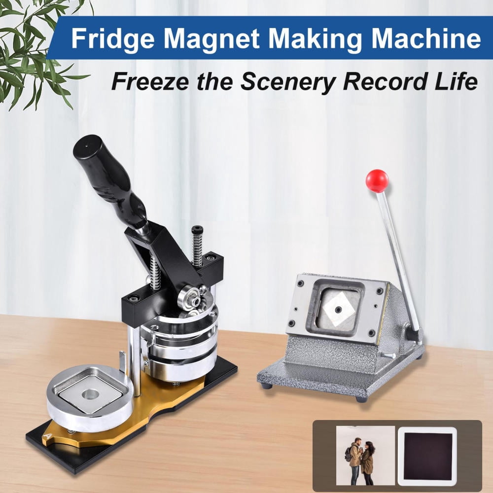 Complete 2x2 Inch Magnet Crafting Kit, Includes Press, Cutter, and 100 Materials for DIY Photo Magnets and Decorative Badges