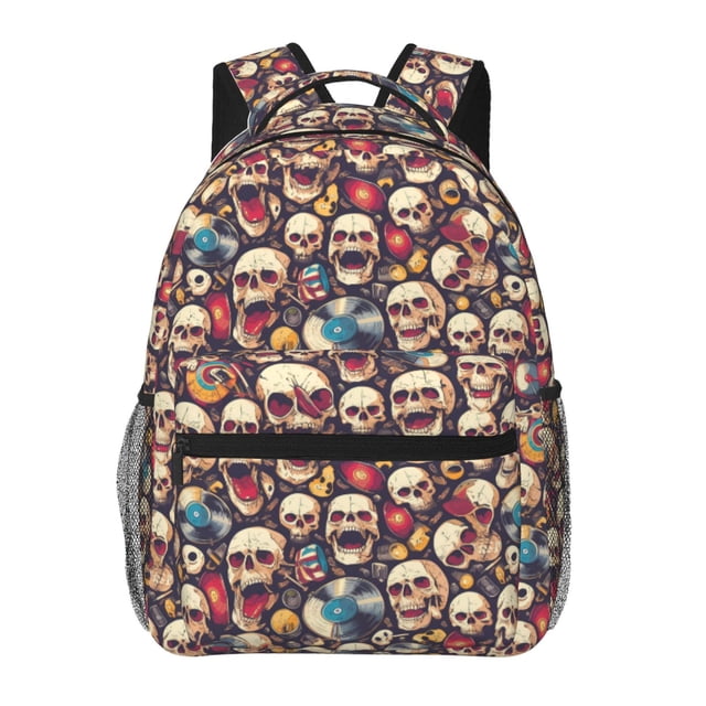 Balery rock record music Skull Mochila Escolar Impresa, Mochila Ligera para Viajes Casual, Mochila Duradera y Cómoda Multifuncional, Mochila para Laptop-One Size