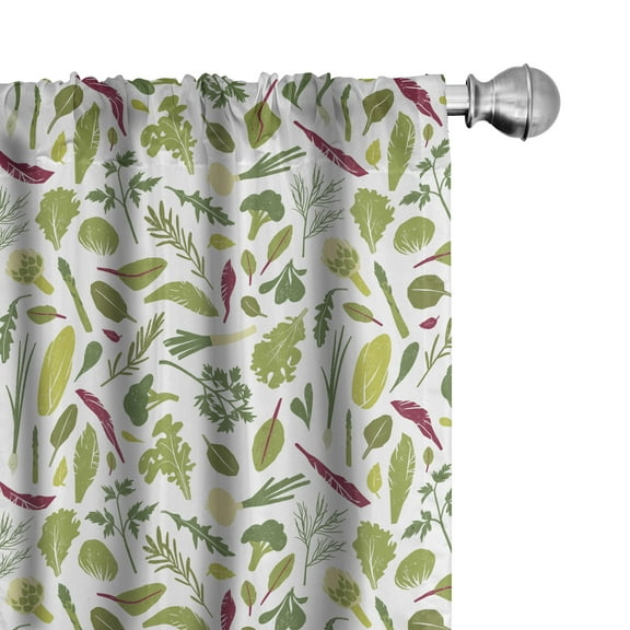 Vegetables Curtains 2 Panels Set, Pattern of Fresh Greenery Plants and Foods, Window Drapes for Living Room Bedroom, 56"W X 63"L, Olive Green Dark Magenta, by Ambesonne