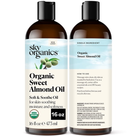 Sky Organics Organic Sweet Almond Oil for Body to Moisturize, Soften & Nourish, 16 fl. Oz