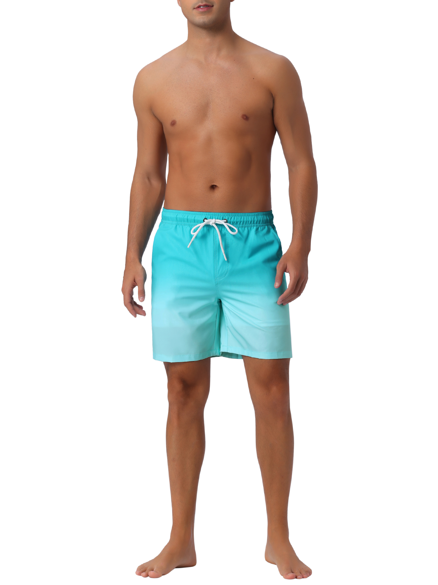 INSPIRE CHIC Father's Day Men's Gradient Color Drawstring Elastic Waist Lining Summer Swimming Trunks 34 Light Blue