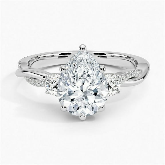 Veda Jewel 1.76 Ct Pear Cut Simulated Diamond Three Stone Ring - 14K White Gold Plated Engagement Ring for Women - Remarkable Wedding Ring - Great Gift for Proposals or Celebrating Relationships