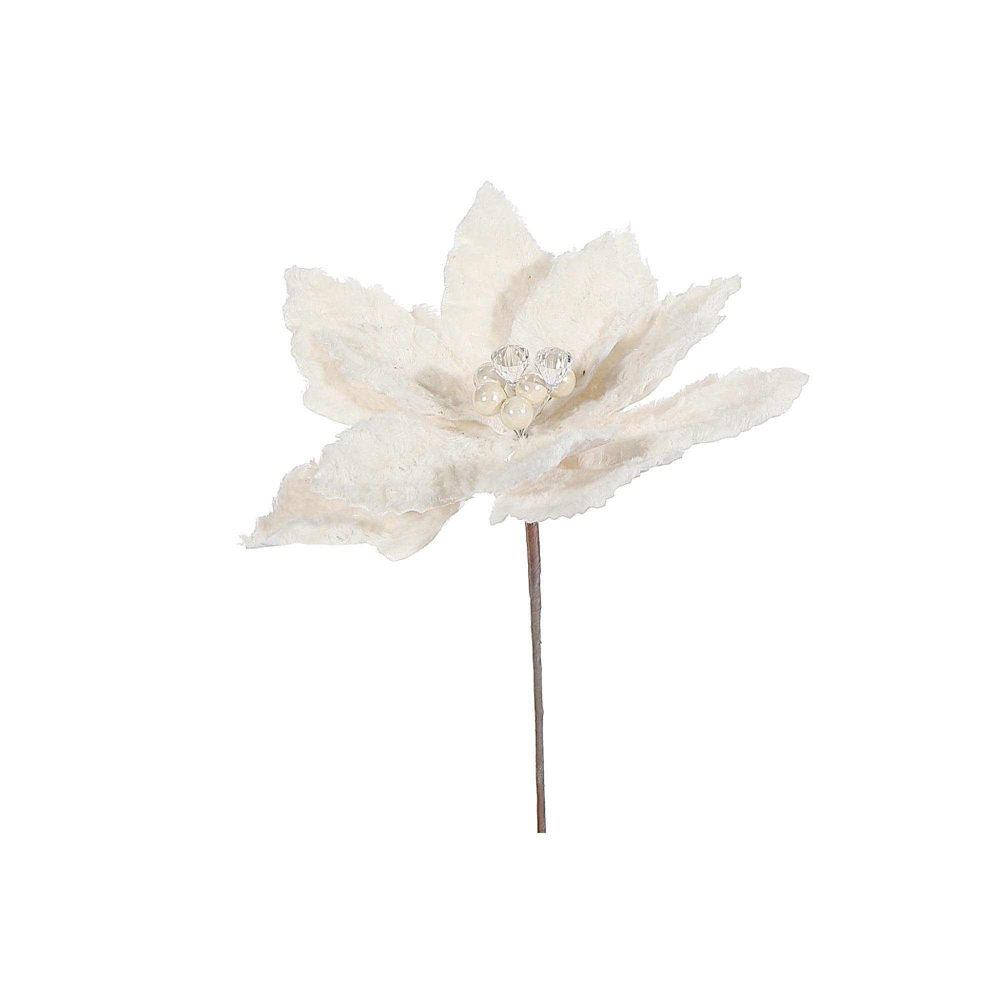 Furry Poinsettia Pick (Ivory) - Set of 6