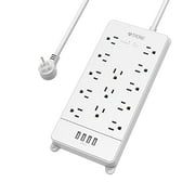 TROND Surge Protector Power Bar with 4 USB Ports, Flat Plug, Power Strip, ETL Listed, 13 Widely-Spaced Outlets, 4000 Joules Surge Protection, 5ft Extension Cord Indoor, Wall Mountable, For