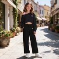 thumbnail image 2 of Tfken Outfit Sets For Girls One Shoulder Long Sleeve Tops With Pants Set Lightweight Fall Winter Children Trendy Clothes Size 9-10 Years Black, 2 of 4