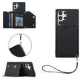 thumbnail image 1 of Elehold Lanyard Wallet Case for Samsung  S22 Ultra 6.8 inch Max Premium vegan leather with Wrist Strap,Shockproof Magnetic Buckle Flip Kickstand Credit Card Slots Anti-Scratch Protective Cover,Black, 1 of 6