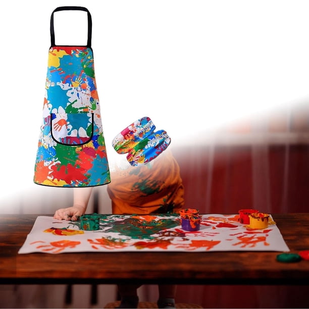 Delantal para niños, delantal artístico para niñas y niños, suave, impermeable, multiusos con 2 mangas, delantal de pintura para hornear, alimentación M