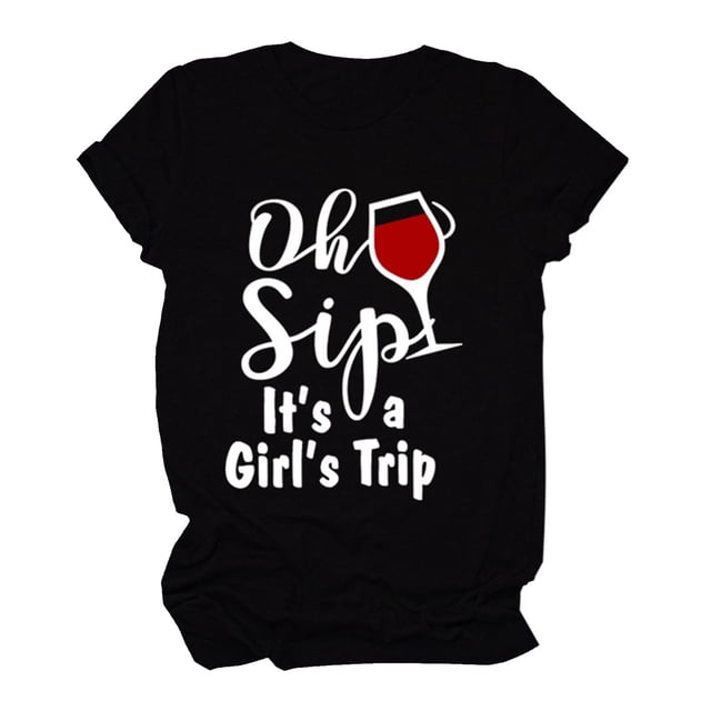 Gibobby Camisetas Mujer Baratas Manga Corta Mujeres Casual Camisas imprenta Cuello corto manga corta Tee Tops Tunic Blose(Negro,M)
