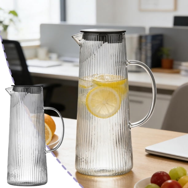 Tetera de Vidrio de Borosilicato con Filtro de Acero Inoxidable - Jarra de Gran Capacidad de 967 Ml (34 Oz) para Bebidas Frías y Calientes - Tetera Resistente Al Calor con Diseño Acanalado Vertical p