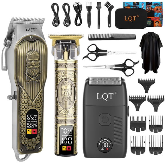 LQT Hair Clipper for Men, 3-in-1 Barber Kit with Precision Trimmer & Electric Shaver,7 Guide Combs, Scissors, Comb, Cape & Cleaning Brushes