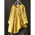 thumbnail image 2 of LEKWK Loose Linen Tops for Women Double Layered Hem Flowy Tops V-Neck Short Sleeve Summer Blouses Ruffle Plain Soft Breathable Beach Holiday Wear, 2 of 4