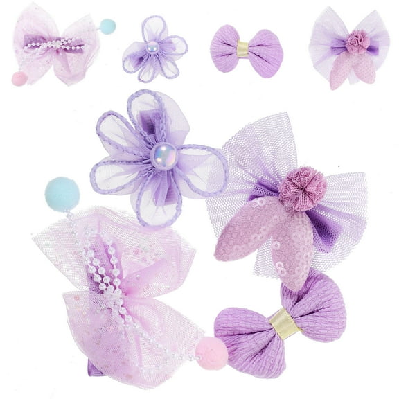 MUSEYA 8 Pcs Toddler Hair Clips for Girls Decorative Bow Tie Clip in Purple Mesh for Banquet