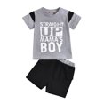 thumbnail image 1 of Faithtur Children Summer Tracksuits, Letters Print T-Shirt + Splicing Shorts, 1 of 9