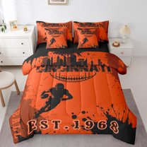 Erosebridal Sports City Cincinnati Bedding Sets Queen Size,American Football Comforter Sets with Sheets,Rugby City Silhouette Bed in a Bag Queen Size,Luxurious Bedroom Decorative Reversible,7-Piece