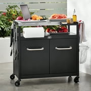 Expert Grill Outdoor BBQ Prep Cart with Wheels, Stainless Steel Top & Storage Shelves