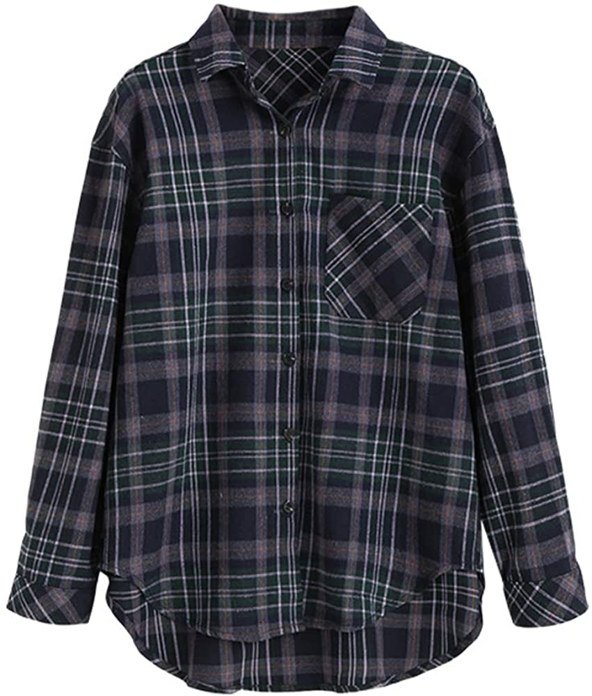 Plaid Shacket Jackets Oversized Flannel Shirts for Women Button Down ...