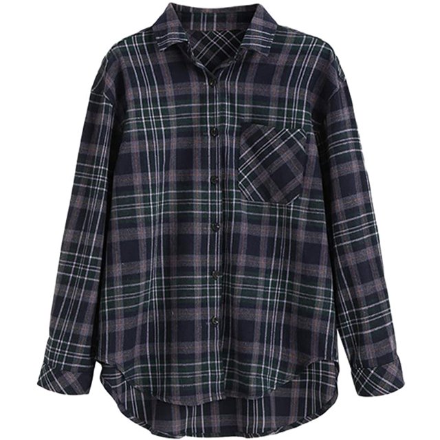 Women's Plaid Long Sleeve Button Down Wool Blend Shirt Jacket Blouse