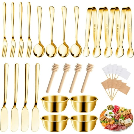 

EISHOW Cheese Butter Spreader Knives Set Charcuterie Board Accessories Stainless Steel Spreader Knives Forks Spoons Mini Serving Tongs Small Dipping Bowls Toothpick Flags Utensils for Pastry Making