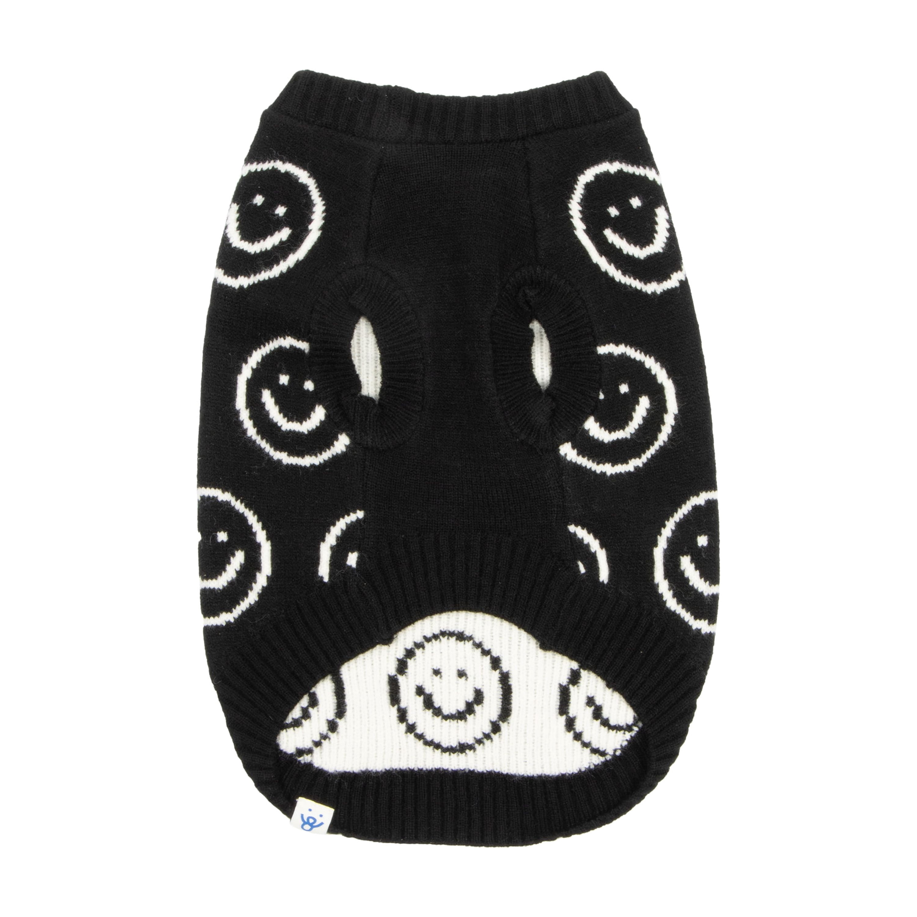 Oodles Smiley Face Fall Dog Sweater, Black, Large