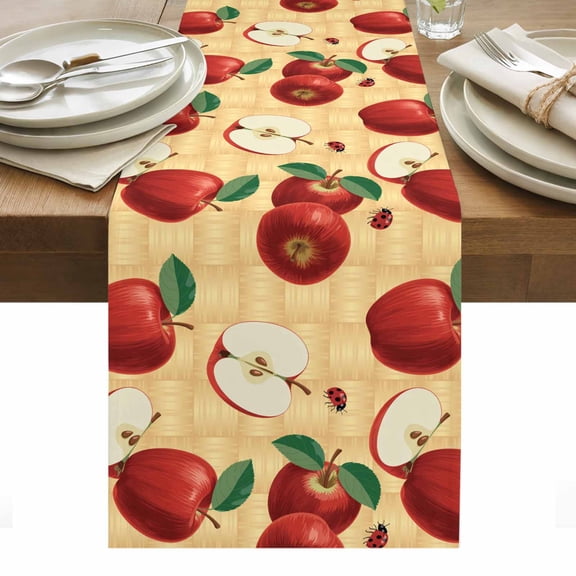 Farmhouse Apples Table Runner - 70 Inch Long, Kitchen Dining Table Runner Dresser Scarves, Country Tropical Fruits Watercolor Farmhouse Decor for Coffee Tables Wedding Party Banquet