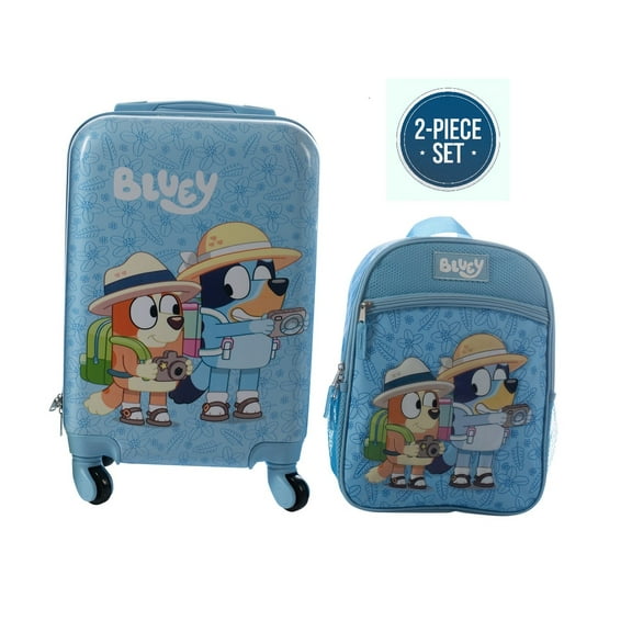 Bluey Kids Luggage and Backpack Set - 18" Luggage Suitcase With Wheels, 13.75" Backpack