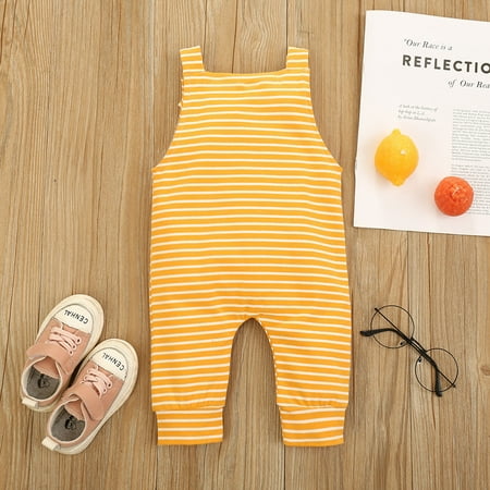

Yubatuo Newborn Infant Baby Boys Girls Sleeveless Striped Romper Jumpsuit Clothes Yellow 18M