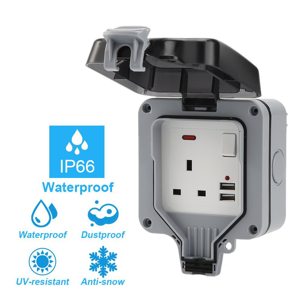 13 A Waterproof Outdoor Plug Socket Box Commutateur Mur Outlets Park shop Jardin IP66 