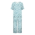 thumbnail image 7 of felwors Women's Capri Pajama Sets Floral Print Short Sleeve Sleepwear Top and Capri Pants 2 Piece Loungewear with Pockets Sky Blue, L, 7 of 7
