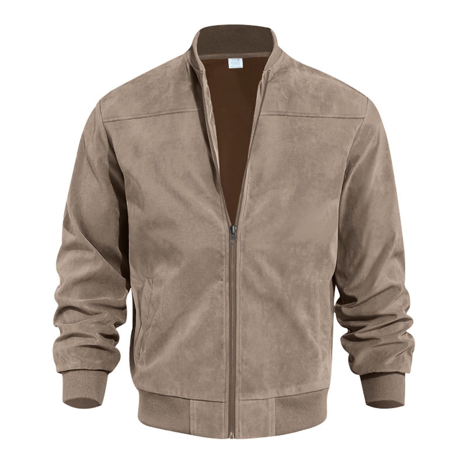 Huresd Mens Genuine Suede Bomber Jacket Leather Casual Varsity Vintage Smart Casual Brown XL