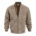 thumbnail image 4 of Huresd Mens Genuine Suede Bomber Jacket Leather Casual Varsity Vintage Smart Casual Brown XL, 4 of 5