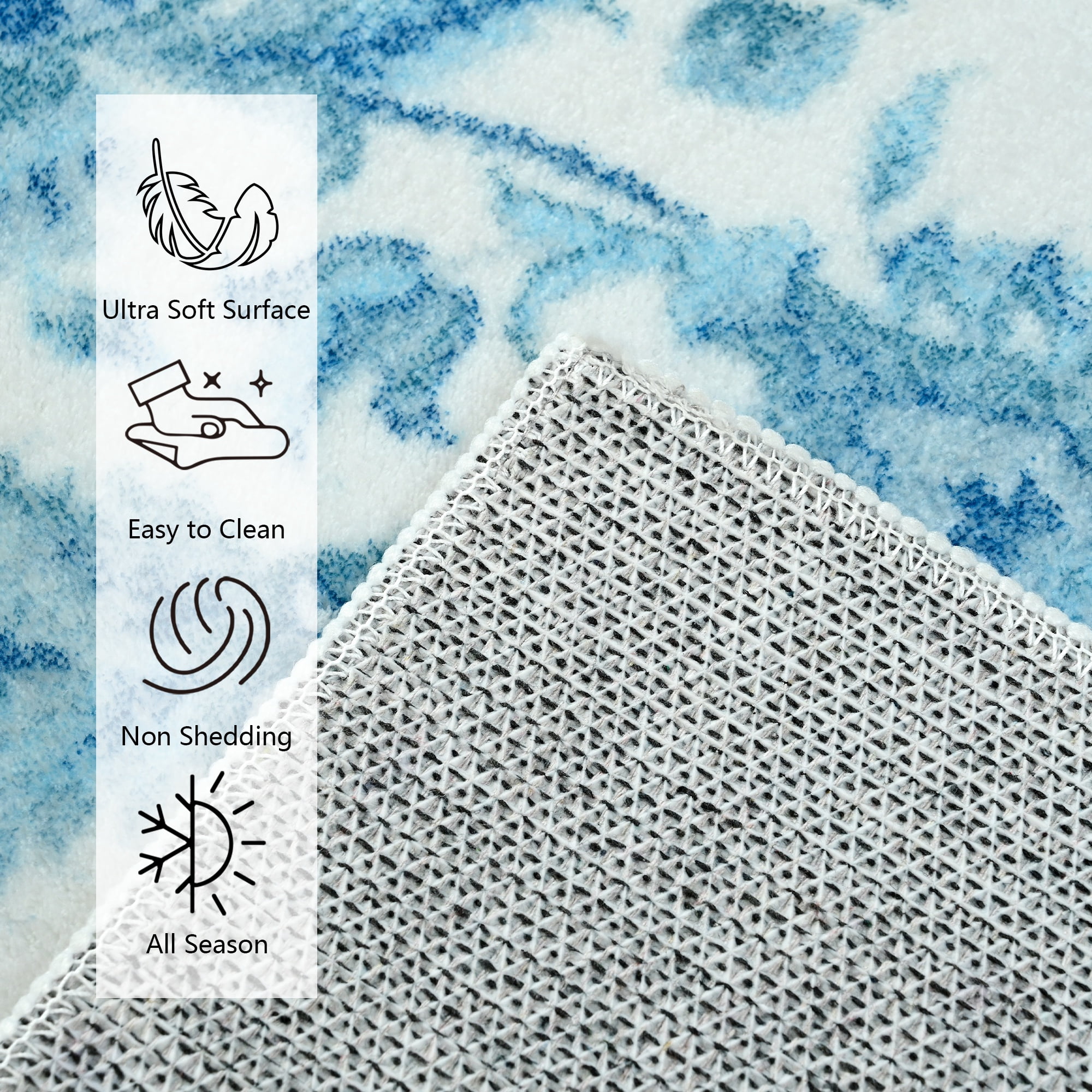 Wondo 4x6 Area Rugs for Living Room, Washable Area Rug, Rugs for Bedroom, Kitchen Rugs, Vintage Boho Carpet, Soft Non-Slip, Low Pile Area Rug for Office Dining Room, Blue