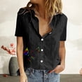 thumbnail image 1 of Mefallenssiah Femmes Imprimer Manches Courtes Bouton en Vrac Col Rabattu Chemise Blouse Solide tops, 1 of 8