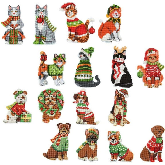 Herrschners® Bow-wow & Meowy Christmas Ornaments, Set of 2 Counted Cross-Stitch Kit