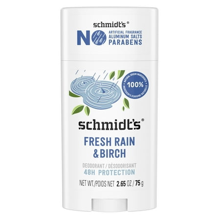 Schmidt's Women's and Men's Aluminum-Free Vegan Deodorant, Fresh Rain & Birch, 2.65 oz