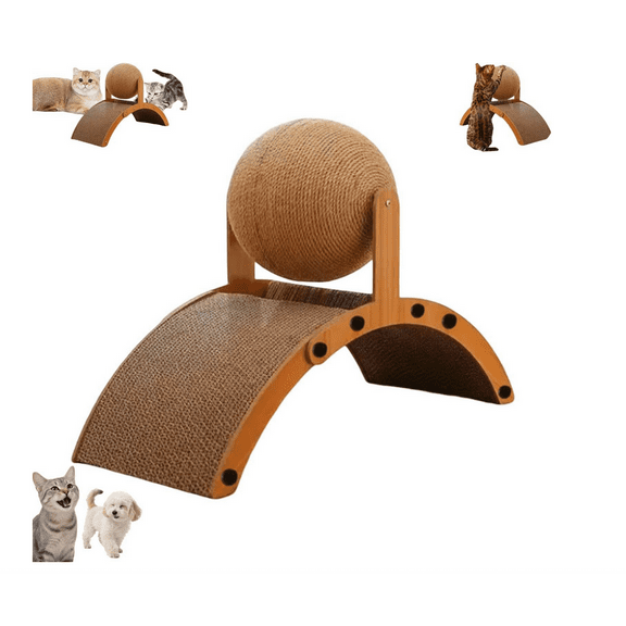 Sisal Cat Scratching Ball Toy, Interactive Cat Scratcher Board with Wooden Frame, Durable Scratch Toy for Indoor Cats, Wear-Resistant Ferris Wheel Design for Endless Fun!