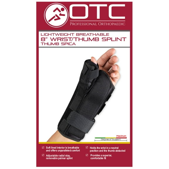 OTC Wrist-Thumb Splint, 8-In. Adult, Lightweight Breathable, Small (Left)
