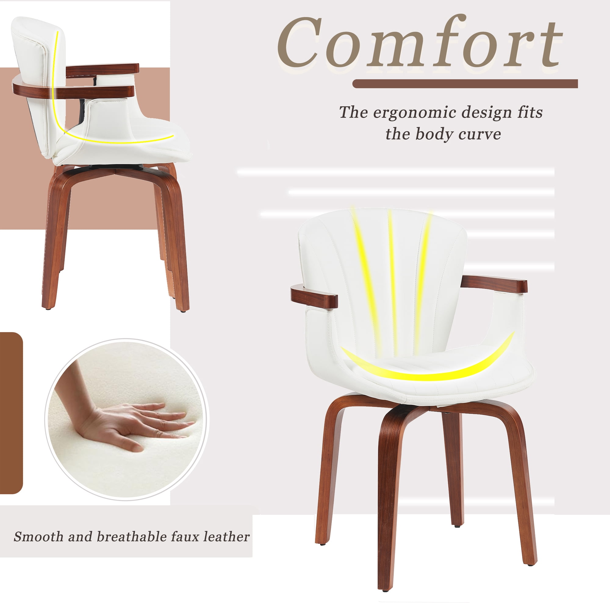 Euroco Swivel Dining Chairs Set of 2,Upholstered Modern Kitchen Side Chairs for Vanity, Living Room,White