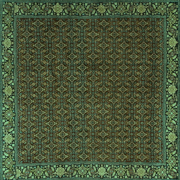 Ahgly Company Machine Washable Indoor Square Persian Turquoise Blue Traditional Area Rugs, 5' Square