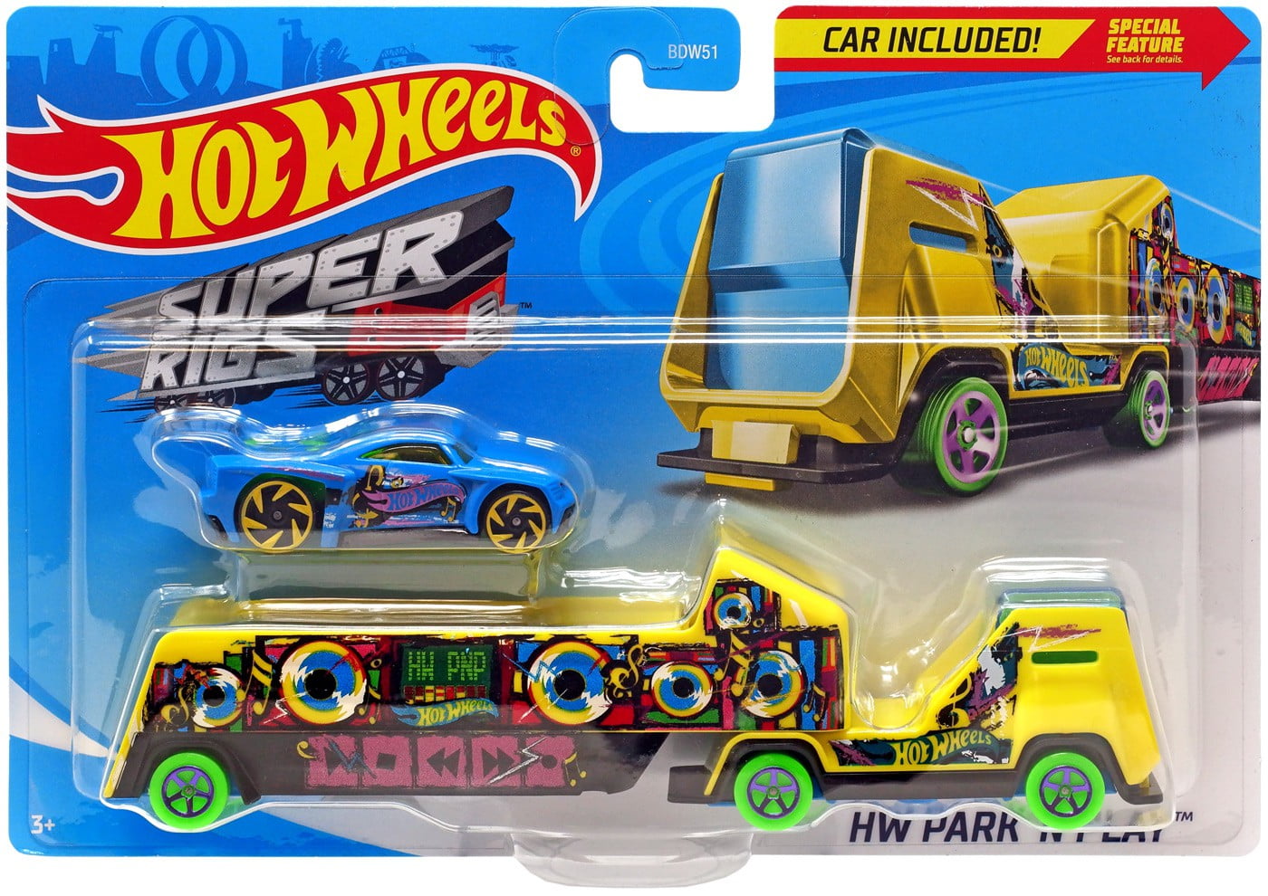 Hot Wheels 2019 Super Rigs HW Park 'N Play w/vehicle included #GBF17 1:64 Scale 