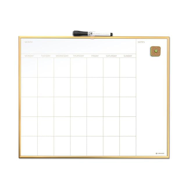 364U00-01 .1 Pack Board Magnetic Monthly Calendar Dry Erase Board 20 x 16 Inches Gold Aluminum Frame 