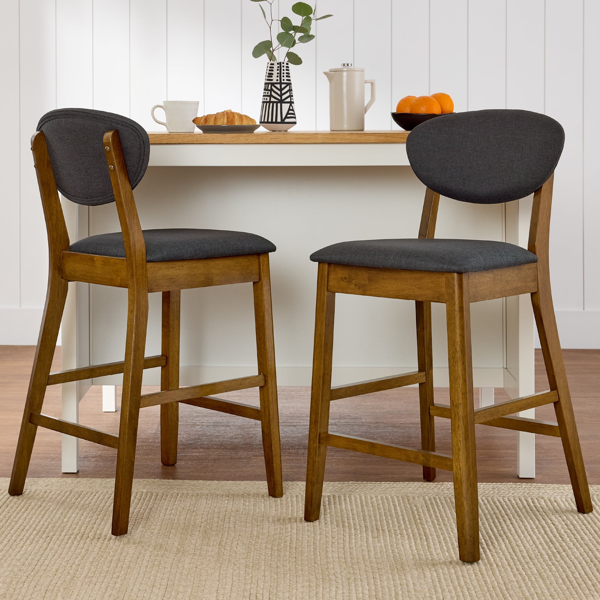 Best Choice Products Set of 2 Counter-Height Bar Stools, Armless W/Upholstered Seat Cushion & Backrest - Walnut/Charcoal