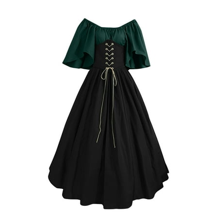 

Zlekejiko For Womens Trumpet Sleeve Irish Shirt Dress With Corset Traditional Dress Women M Gothic Retro Long Sleeve Corset Dress
