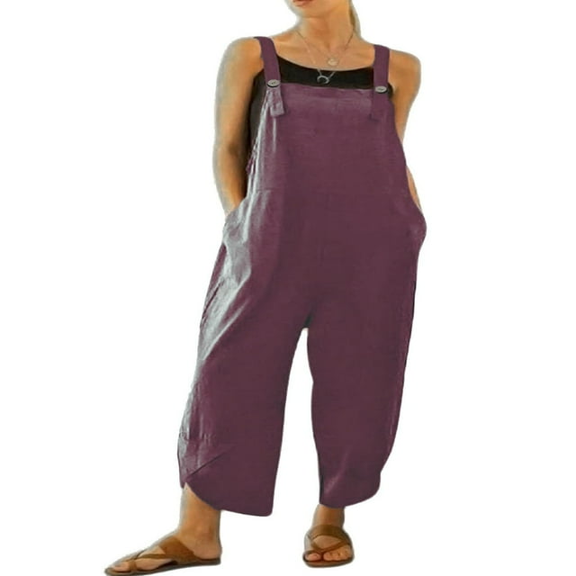 Combinaisons Amples à Ourlet Tulipe pour Femmes Salopettes Col Carré Sans Manches avec Poches Grande Taille