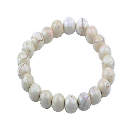 KATGI Fashion Semi White Turquoise Gemstone Birthstone Round Beaded Elastic Bracelet