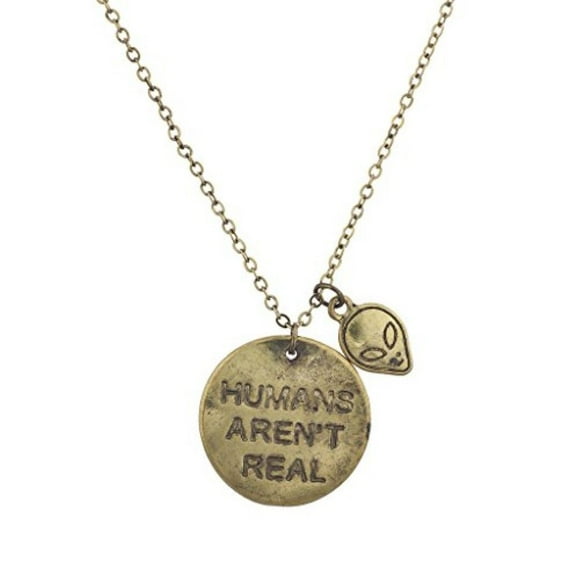 Lux Accessories Boho Gold Human aren't Real Verbiage Charm Pendant Necklace
